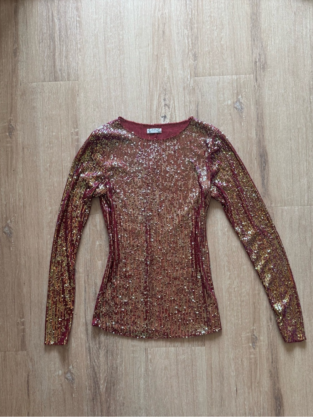 Free People Metallic Sequin Long-Sleeve Tee in Red and Gold